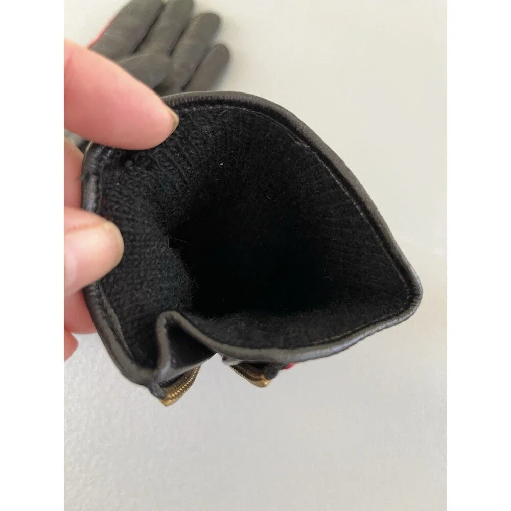 Kate Spade New York Women’s Gloves 6.5 Red & Black Soft Leather Gold Zipper Ring